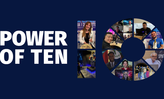 "Power of 10" next to a Space Apps community collage shaped into the number 10.png