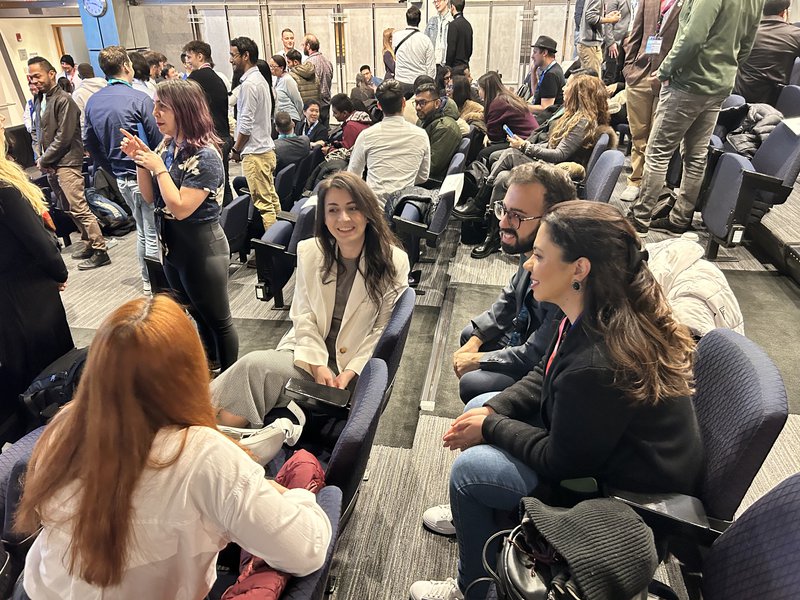 Winners of the NASA International Space Apps Challenge chat at NASA’s headquarters in Washington, D.C.