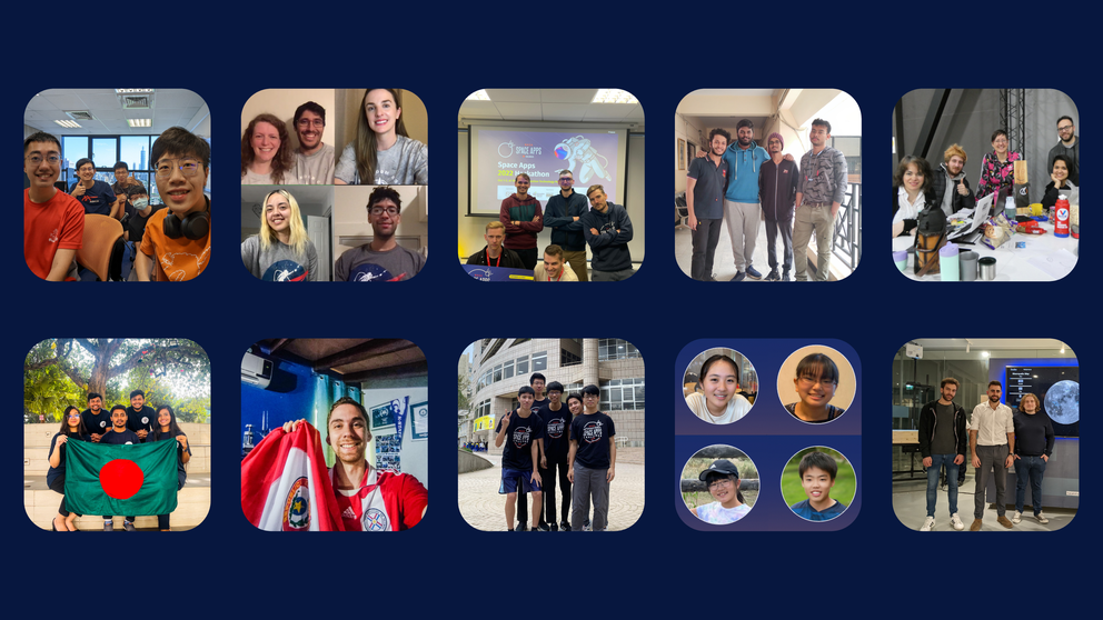 Graphic of 10 rounded squares 5 by 5 that include images of each of the winning Global Winner teams